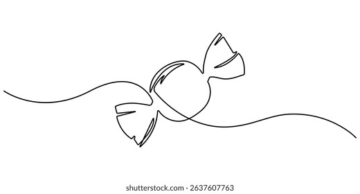 One Continuous Line Drawing of Candy Icon. Single Line Vector Illustration, Sweet Candy single outline illustration. Continuous line art drawing of candy for kids. Editable stroke, Candy.