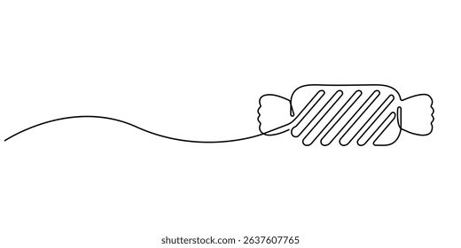 One Continuous Line Drawing of Candy Icon. Single Line Vector Illustration, Sweet Candy single outline illustration. Continuous line art drawing of candy for kids. Editable stroke, Candy.