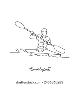 One continuous line drawing of 
Canoe Sprint sports vector illustration. Canoe Sprint sports design in simple linear continuous style vector concept. Sports themes design for your asset design.