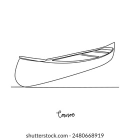 One continuous line drawing of Canoe vector illustration. Sea transportation themes design concept with simple linear style. Sea transportation involve moving goods and people across body of water.