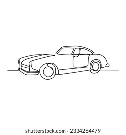 One continuous line drawing of car as land vehicle with white background. Land transportation design in simple linear style. Non coloring vehicle design concept vector illustration	