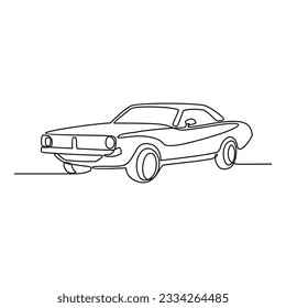 Un plano de línea continua del coche como vehículo terrestre de fondo blanco. Diseño de transporte terrestre en estilo lineal simple. Ilustración vectorial del concepto de diseño de vehículos sin colorear	