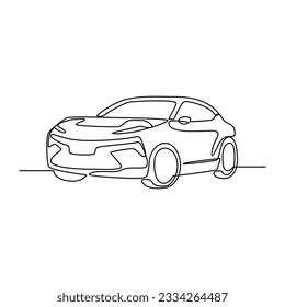 Un plano de línea continua del coche como vehículo terrestre de fondo blanco. Diseño de transporte terrestre en estilo lineal simple. Ilustración vectorial del concepto de diseño de vehículos sin colorear	