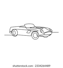 Un plano de línea continua del coche como vehículo terrestre de fondo blanco. Diseño de transporte terrestre en estilo lineal simple. Ilustración vectorial del concepto de diseño de vehículos sin colorear	