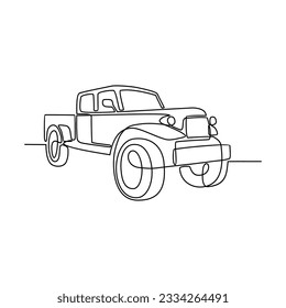 Un plano de línea continua del coche como vehículo terrestre de fondo blanco. Diseño de transporte terrestre en estilo lineal simple. Ilustración vectorial del concepto de diseño de vehículos sin colorear	