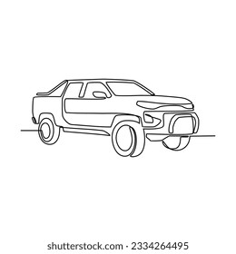 Un plano de línea continua del coche como vehículo terrestre de fondo blanco. Diseño de transporte terrestre en estilo lineal simple. Ilustración vectorial del concepto de diseño de vehículos sin colorear	