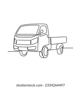 Un plano de línea continua del coche como vehículo terrestre de fondo blanco. Diseño de transporte terrestre en estilo lineal simple. Ilustración vectorial del concepto de diseño de vehículos sin colorear	