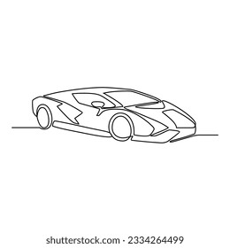 Un plano de línea continua del coche como vehículo terrestre de fondo blanco. Diseño de transporte terrestre en estilo lineal simple. Ilustración vectorial del concepto de diseño de vehículos sin colorear	