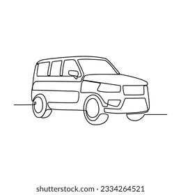 One continuous line drawing of car as land vehicle with white background. Land transportation design in simple linear style. Non coloring vehicle design concept vector illustration	