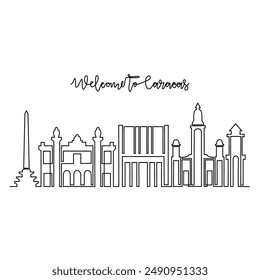 One continuous line drawing of Caracas skyline vector illustration. Modern city in South America in simple linear style vector design concept. Big city in Venezuela. Iconic architectural building