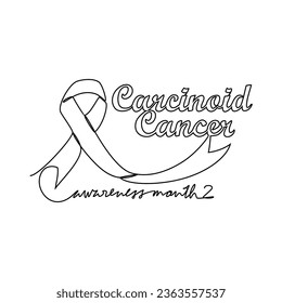 One continuous line drawing of Carcinoid cancer awareness month with white background. Awareness ribbon design in simple linear style. healthcare and medical design concept vector illustration.