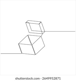 Um desenho de linha contínua de uma caixa de papelão minimalista Parcel e Courier conceito de entrega vetor ilustração