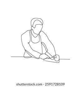 One continuous line drawing of a Carpenter is on duty vector design illustration. Carpenter design illustration simple linear style vector concept. Carpenter illustration for your asset design.