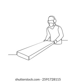 One continuous line drawing of a Carpenter is on duty vector design illustration. Carpenter design illustration simple linear style vector concept. Carpenter illustration for your asset design.