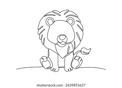 One continuous line drawing of cartoon of lion. Wild animal deer with antlers is dynamic silhouette in simple linear style. Animals minimalist concept. Cartoon minimalist concept.