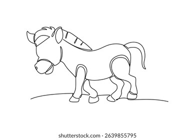 One continuous line drawing of cartoon of zebra. Wild animal deer with antlers is dynamic silhouette in simple linear style. Animals minimalist concept. Cartoon minimalist concept.