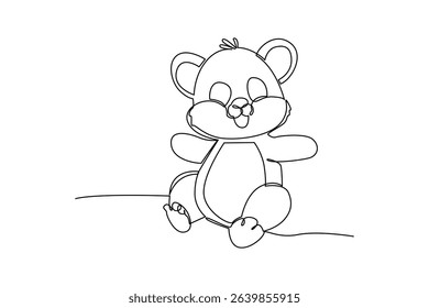 One continuous line drawing of cartoon of little bear. Wild animal deer with antlers is dynamic silhouette in simple linear style. Animals minimalist concept. Cartoon minimalist concept.