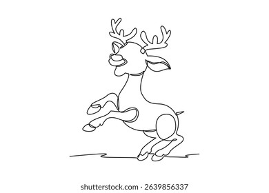 One continuous line drawing of cartoon of deer. Wild animal deer with antlers is dynamic silhouette in simple linear style. Animals minimalist concept. Cartoon minimalist concept.