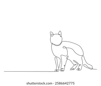 One continuous line drawing of cat- kitten vector illustration. Cute cat draw in monoline design. Technology concept.