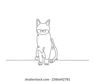 One continuous line drawing of cat- kitten vector illustration. Cute cat draw in monoline design. Technology concept.