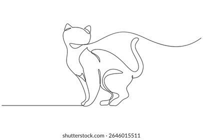 One continuous line drawing of cat sitting. Pet animal silhouette in simple minimal linear outline, Stock illustration, continuous line drawing of Cat. one line cat shape with pro.