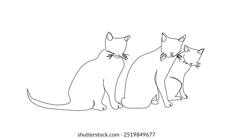 Dibujo de una línea continua de Vector de gatos con dibujo de una sola línea de arte. Nuevo diseño minimalista minimalismo animal de gatito ilustración. Vector hecho a mano, no IA. 