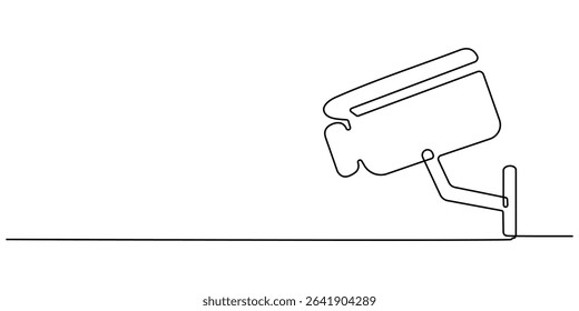 One Continuous Line Drawing of CCTV Security Icon. Single Line Vector Illustration, Continuous one line drawing of CCTV video camera surveillance system for monitoring security. Editable vector