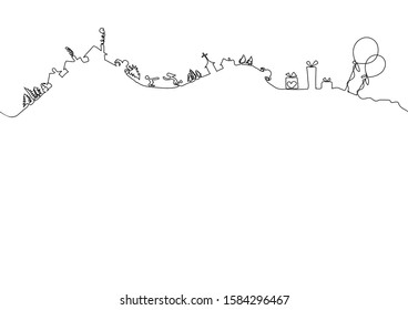 One continuous line drawing for celebration, festival, carnival, xmas, new year banner, background. - Vector