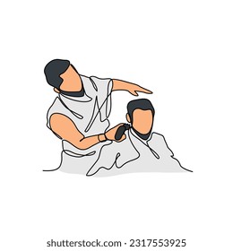 Eine kontinuierliche Zeichnung der Zeremonie des Hajj-Tages. Islamischer Feiertag, der auf den 10. Tag von Dhu al-Hijah des Mondes Islamischen Kalenders in einfachem linearen Stil fällt. Islamisches Designkonzept, Vektorgrafik