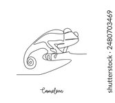 One continuous line drawing of Chameleon vector illustration. Type of Lizard animal themes design concept with simple linear style. Lizards are reptiles with scaly skin, four legs, and a tail.