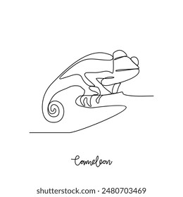 One continuous line drawing of Chameleon vector illustration. Type of Lizard animal themes design concept with simple linear style. Lizards are reptiles with scaly skin, four legs, and a tail.