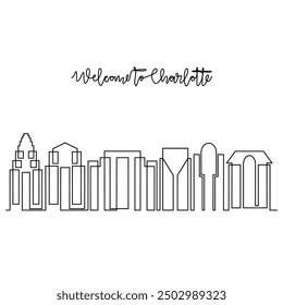 Un dibujo de línea continua de la Ilustración vectorial del horizonte de Charlotte. Ciudad moderna en EE.UU. en concepto de diseño de Vector de estilo lineal simple. Gran ciudad en Estados Unidos. Edificio emblemático del horizonte arquitectónico