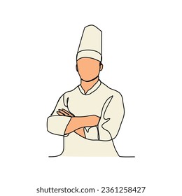 Un dibujo de línea continua de la profesión de chef con fondo blanco. Diseño de la profesión de chef en un estilo lineal simple. Ilustración vectorial del concepto de la profesión de chef.