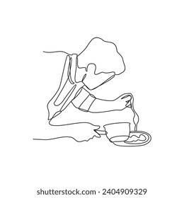 One continuous line drawing of a chef is cooking for a party at a restaurant vector illustration. Design with Minimalist black linear design isolated. Chef themes for your business asset design.