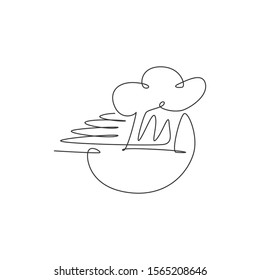 One continuous line drawing of chef's hat or cap for food delivery service logo emblem. Fast food cafe shop food delivery concept. Modern single line draw design graphic vector illustration