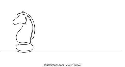 one continuous line drawing of chess horse knight.one line drawing of horse on chess game.single line vector illustration.isolated white background