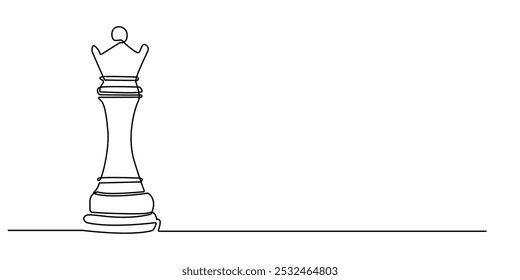 one continuous line drawing of the chess queen.one line drawing of the queen in the game of chess.single line vector illustration of chess pieces.isolated white background