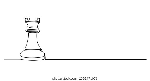 Un dibujo de línea continua de una pieza de ajedrez rook.one dibujo de línea de una torre en el juego de ajedrez. Ilustración vectorial de una sola línea de una pieza de ajedrez. fondo blanco aislado