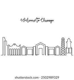 One continuous line drawing of Chicago skyline vector illustration. Modern city in USA in simple linear style vector design concept. Big city in USA. Iconic architectural skyline building