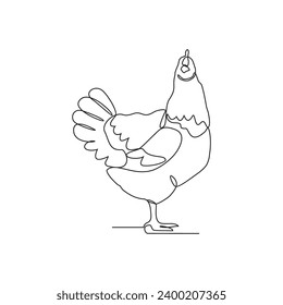 One continuous line drawing of Chicken are looking for food around the house yard vector illustration. Animal activity design illustration simple linear style vector concept. Animal design concept