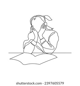 One continuous line drawing of a child is reading a book at school vector illustration. Education illustration simple linear style vector concept. Education design for your business asset design.