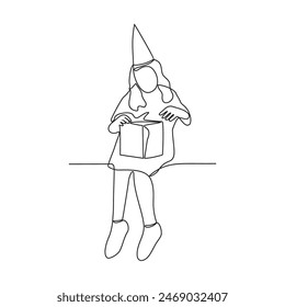 One continuous line drawing of children birthday party vector illustration. Children's birthday parties are a whirlwind of joy and excitement, where laughter echoes through the air and smiles.