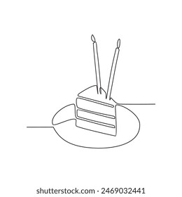 One continuous line drawing of children birthday cake vector illustration. Children's birthday parties are a whirlwind of joy and excitement, where laughter echoes through the air and smiles.