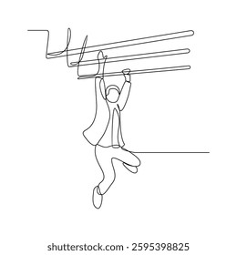 One continuous line drawing of children playing  in the playground park vector illustration. Games themes design concept in simple linear continuous line. Game themes design is suitable for your asset
