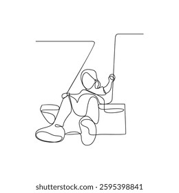 One continuous line drawing of children playing  in the playground park vector illustration. Games themes design concept in simple linear continuous line. Game themes design is suitable for your asset