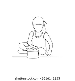 One continuous line drawing of Children at the beach vector design illustration. Summer holiday themes design in simple linear continuous style vector concept. Suitable for education design purpose