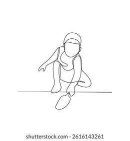 One continuous line drawing of Children at the beach vector design illustration. Summer holiday themes design in simple linear continuous style vector concept. Suitable for education design purpose