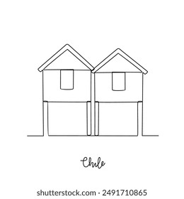 One continuous line drawing of Chile traditional house vector illustration. Country traditional house in simple linear style vector design concept. Historical education for all students people.