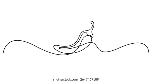 One continuous line drawing of Chilli. Red Chilli. Isolated on a white background. Vector illustration