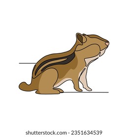 One continuous line drawing of Chipmunk is rodent animal with white background. rodent animal design in simple linear style. rodent animal design concept continuous line vector illustration.